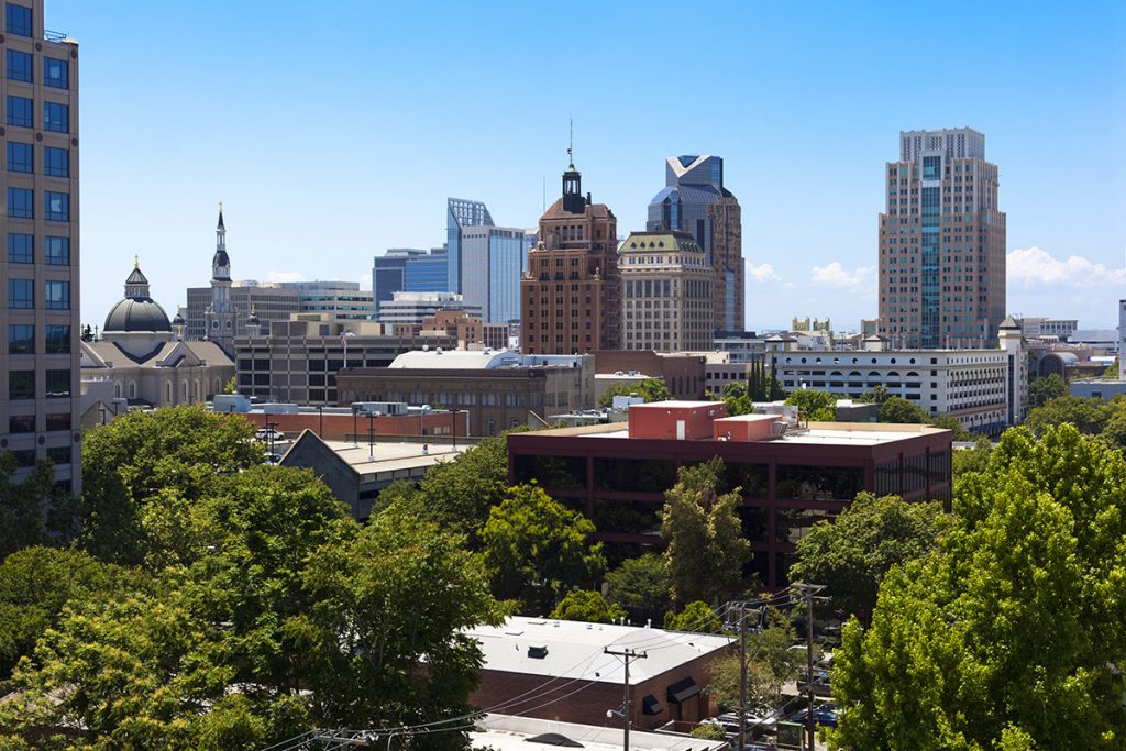 Rooftop view of downtown Sacramento, California.